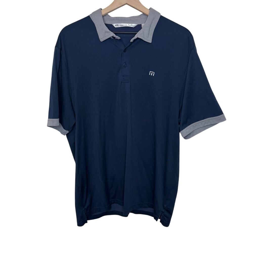 TRAVIS MATHEW Men's XL Contrast Short Sleeve Polo Golf Shirt Sporty Blue Gray